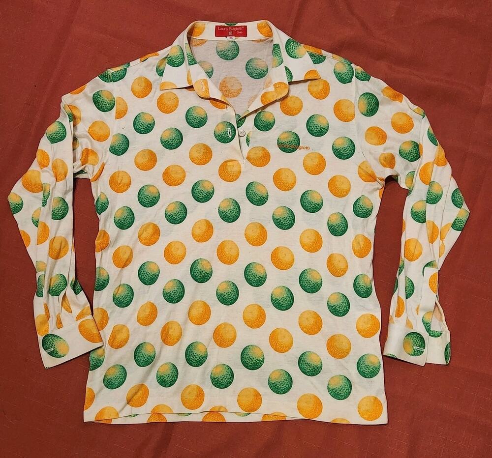 LAURA BIAGIOTTI Club Sz Small (85) Orange And Green Limes Button Up Blouse Top